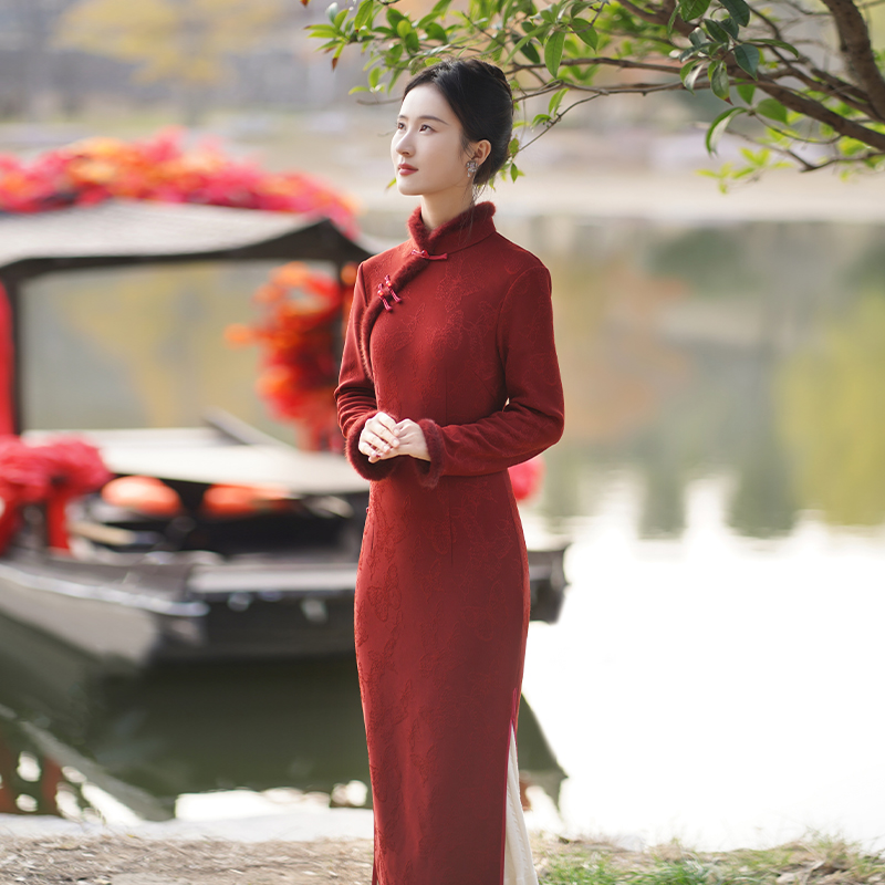 缇花影【长乐 】拜年服装旗袍结婚便装秋冬季敬酒服订婚加绒