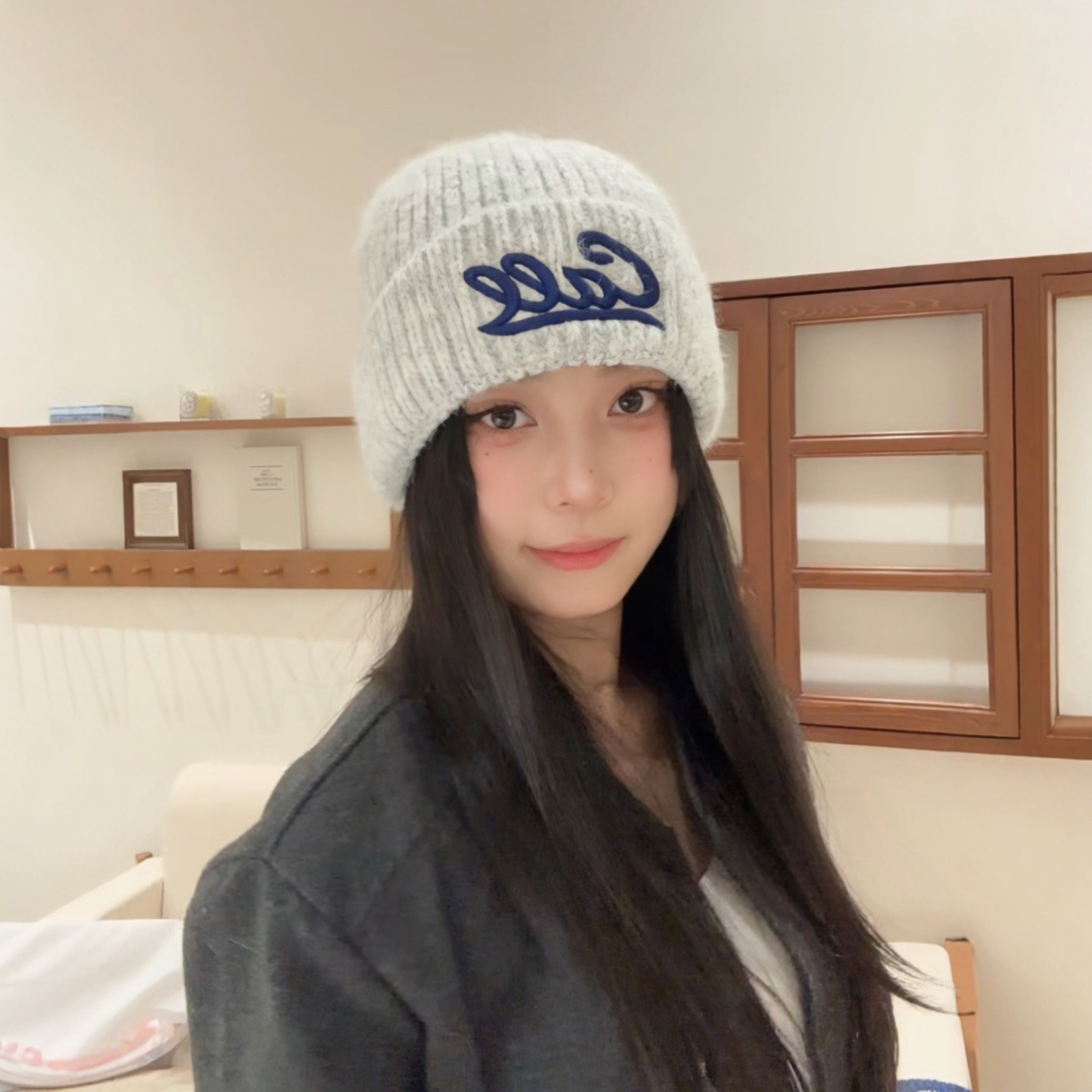 秋冬新款时尚字母刺绣针织帽韩版百搭纯色大头围显脸小保暖毛线帽