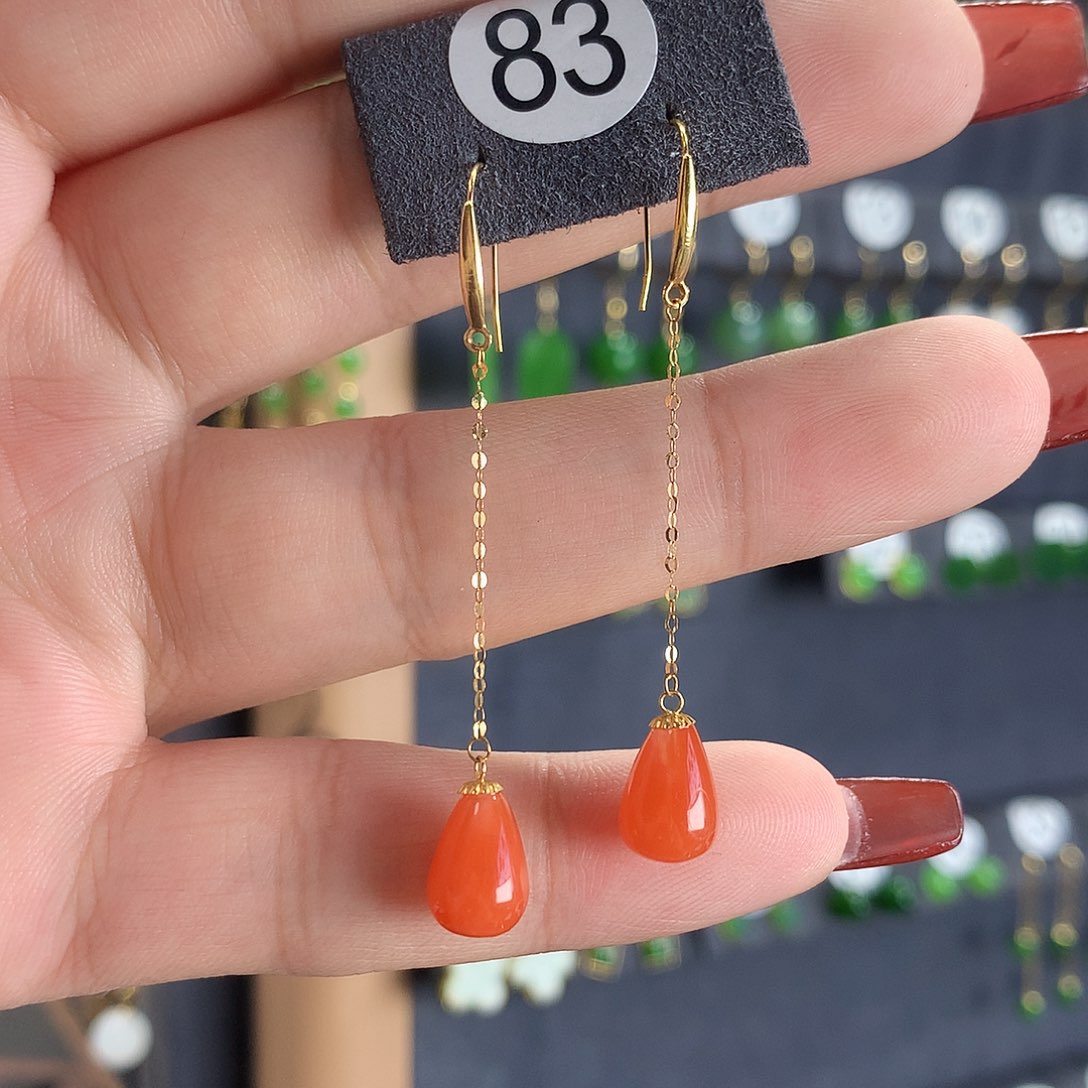 南红玛瑙耳饰18K金镶嵌83