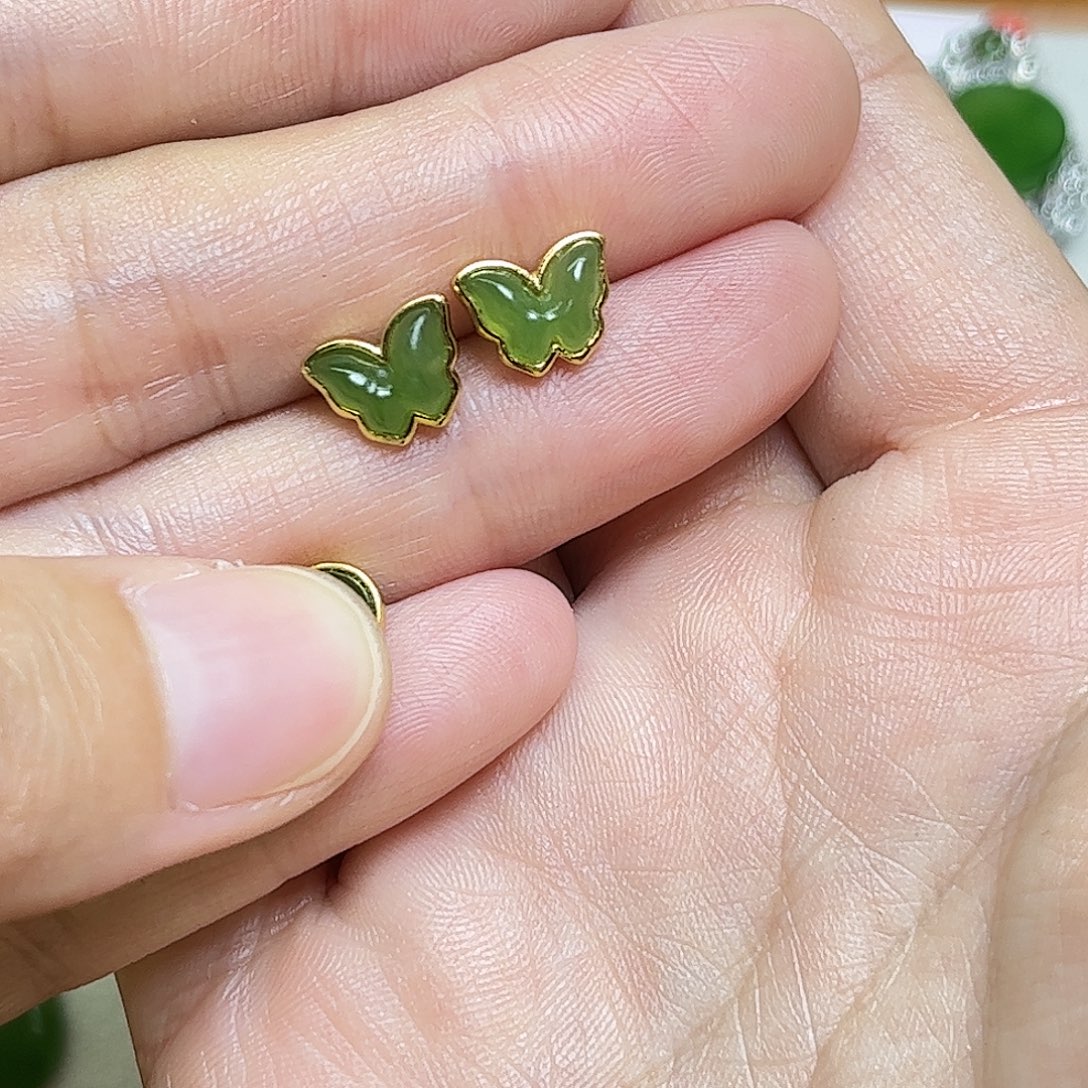 暖***和田玉银S925镶嵌耳饰