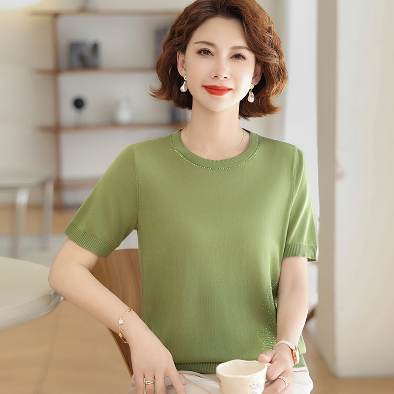 母亲节妈妈夏装短袖T恤洋气冰丝小衫中老年女夏季时尚气质上衣服
