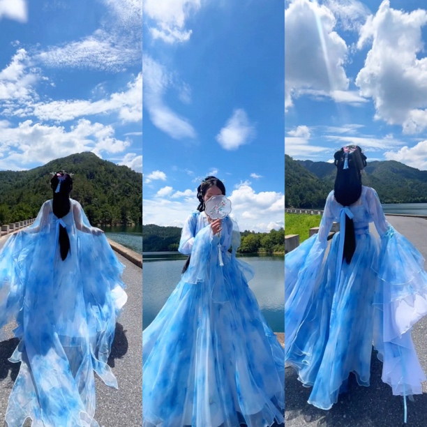 【蓝鸢】蓝花印花仙侠超仙古风影视服装