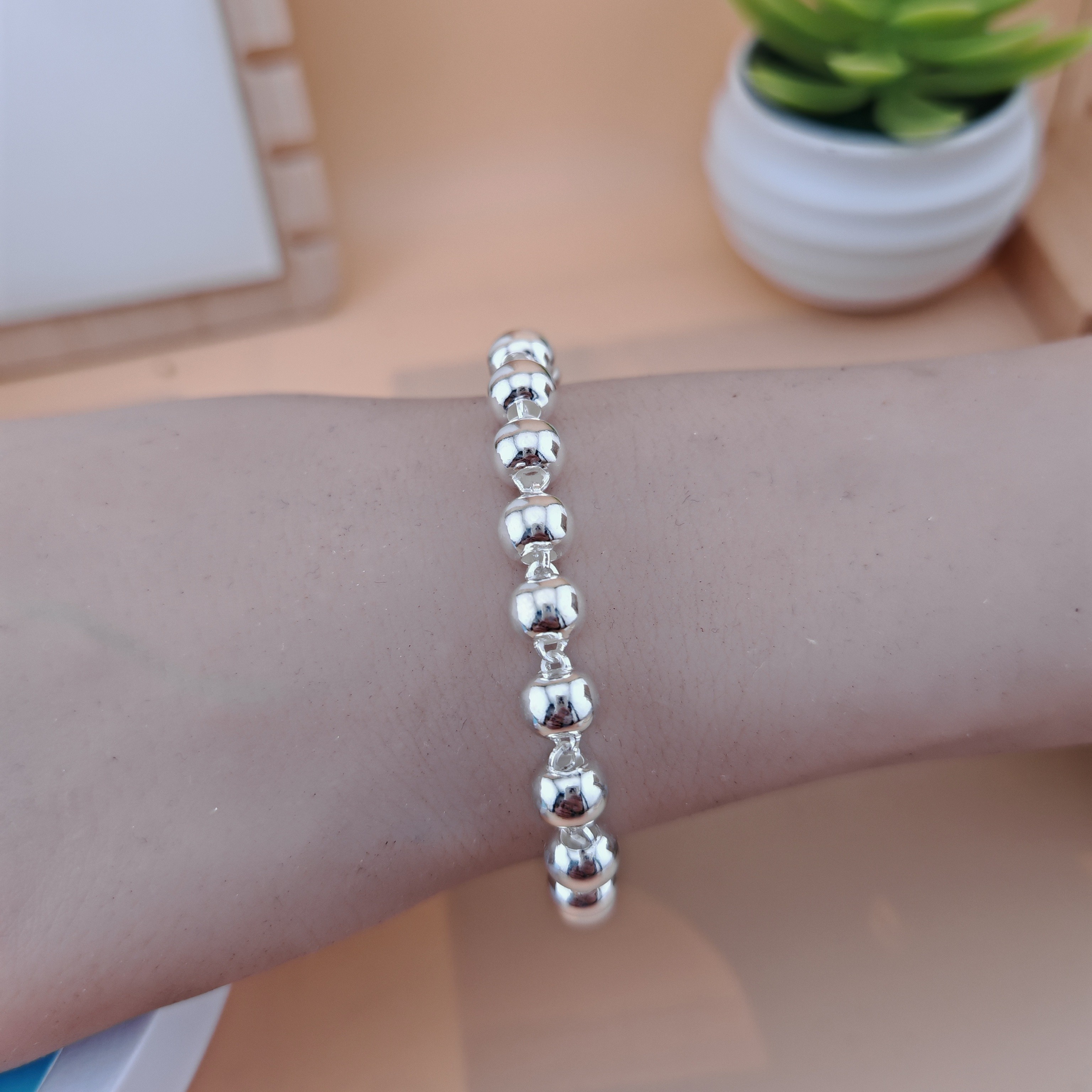 足银手链 足银卡8圆珠手链光珠饰品首饰女款光面简约百搭时尚轻奢