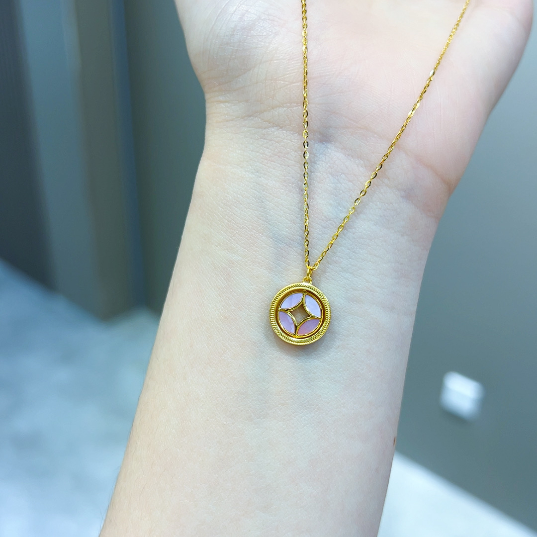 5G足金旋转钱币项链00698