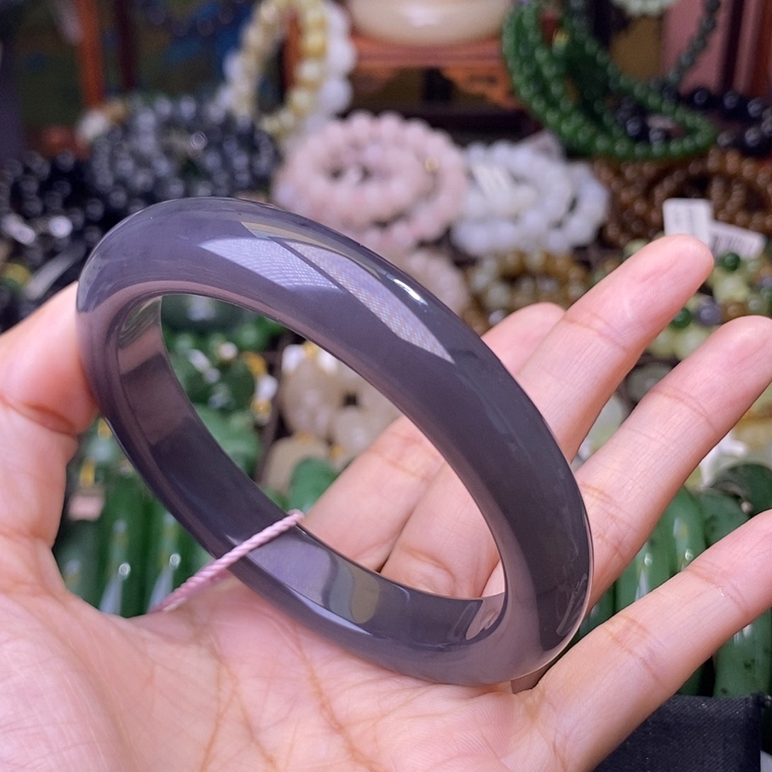 和田玉未镶嵌颈饰57.2 葡萄紫浓烟紫脂膏级手镯