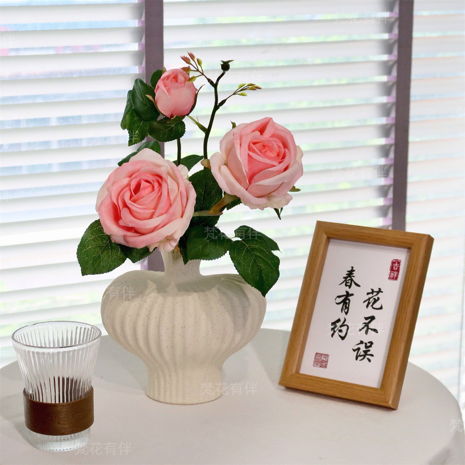 蜜桃雪山玫瑰仿真花客厅摆设桌面茶几餐桌床头柜仿真花摆件