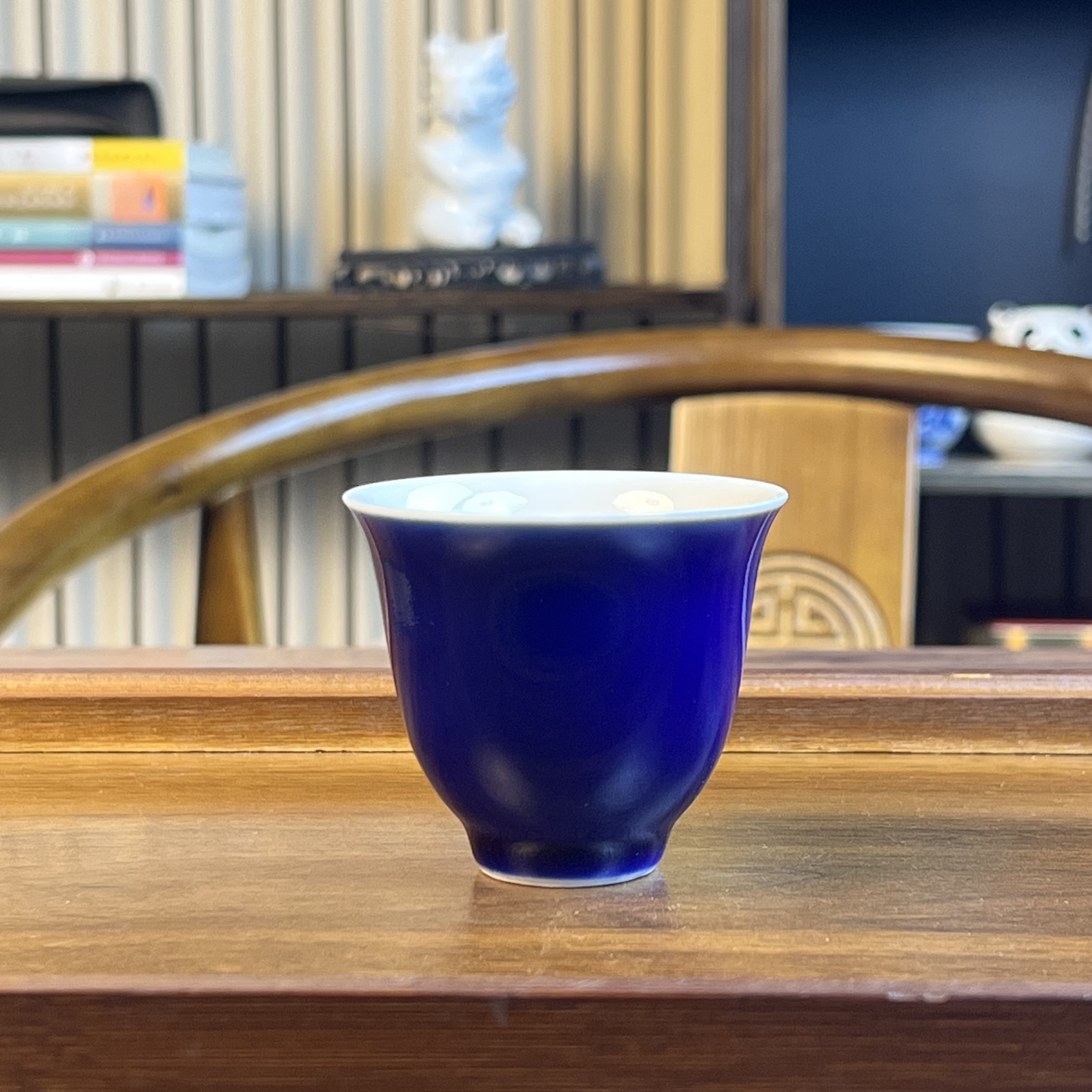 【问青坊】纯手工单色釉霁蓝气窑铃铛杯（配礼盒）