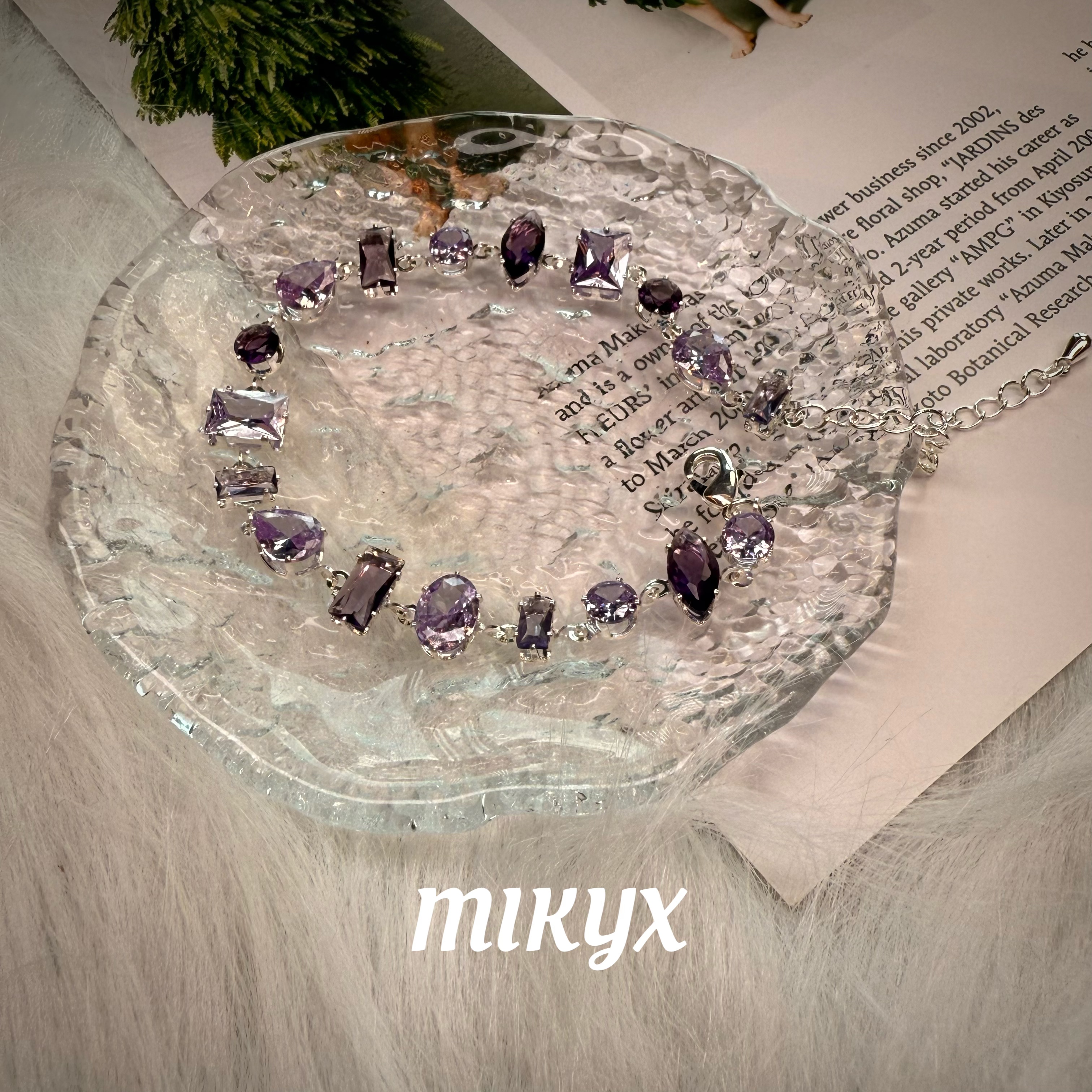 mikyx 铜合金合成锆石手链 紫色镶嵌手链A109