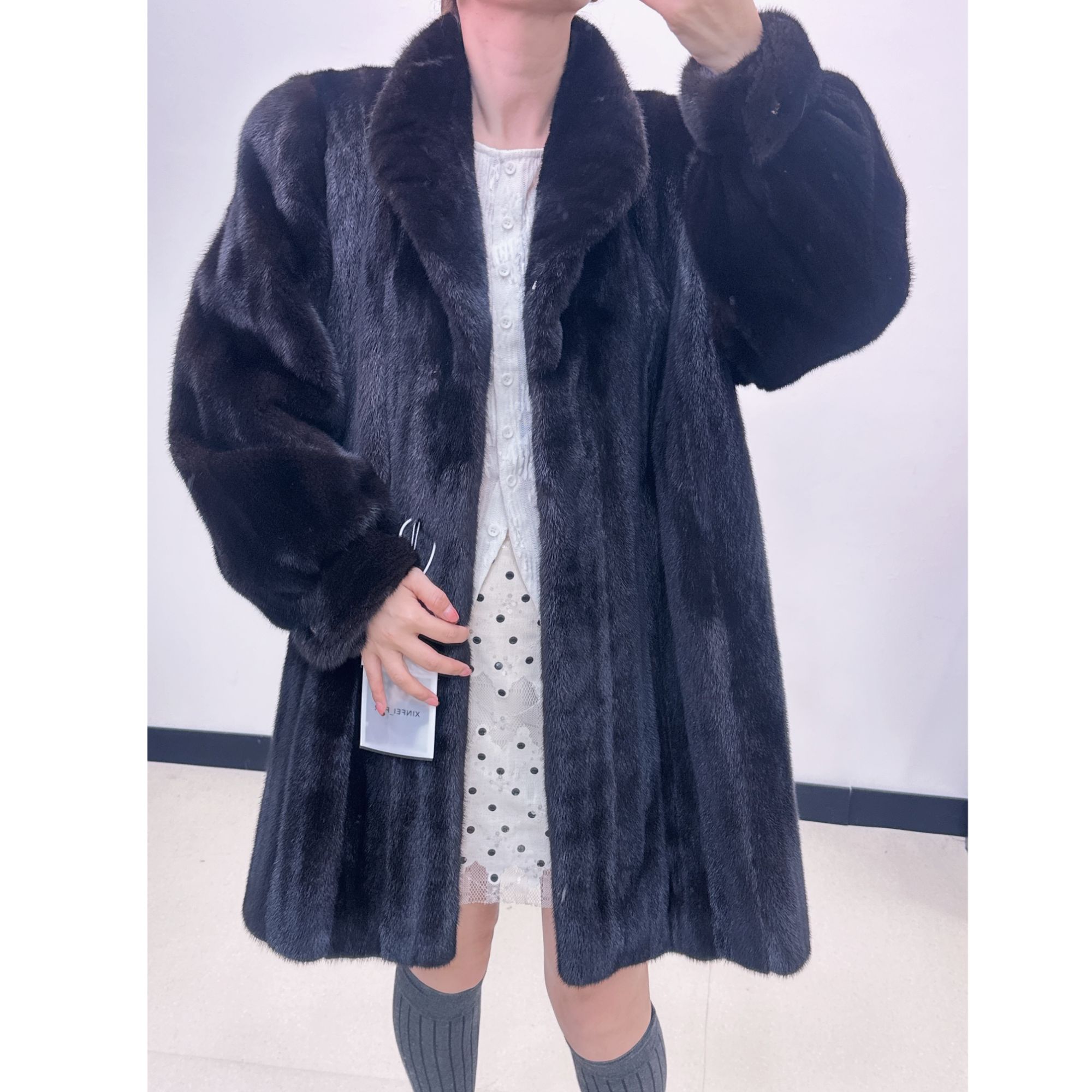 BM07，2XL，黑棕色全抽刀可立可翻领直筒收口袖水貂外套
