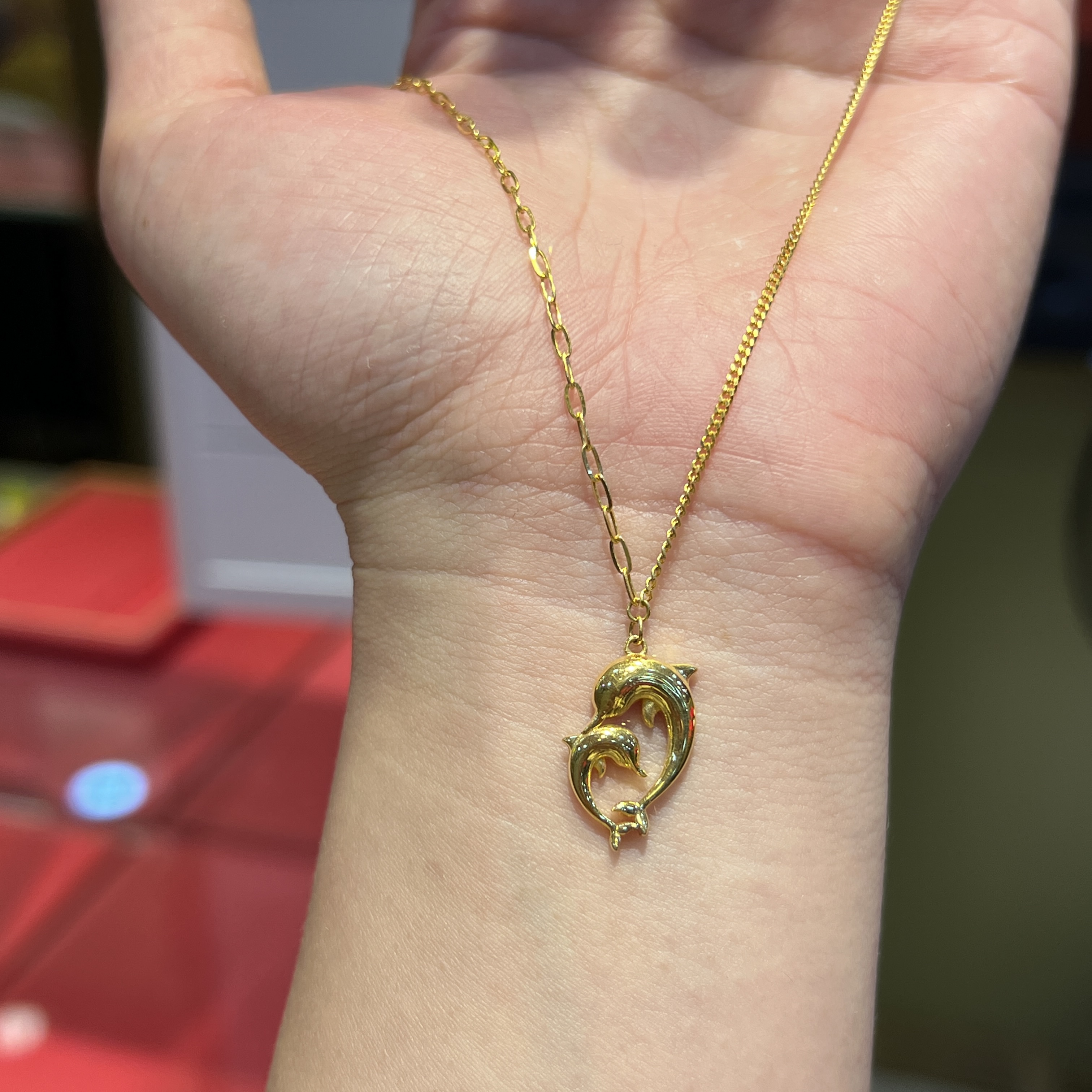 【海豚恋人黄金项链】足金999项链套链多样性发一