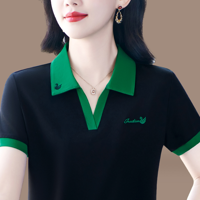 女薄款短袖夏季显瘦运动POLO衫夏装撞色拼色大码翻领女士时尚