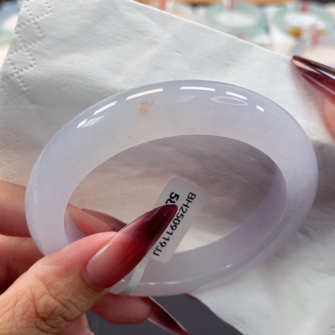 未镶嵌手镯翡翠58冰胶淡粉白洒金清新脱俗36号