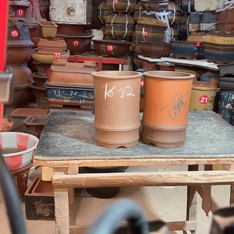 紫砂花盆竹节盆两个