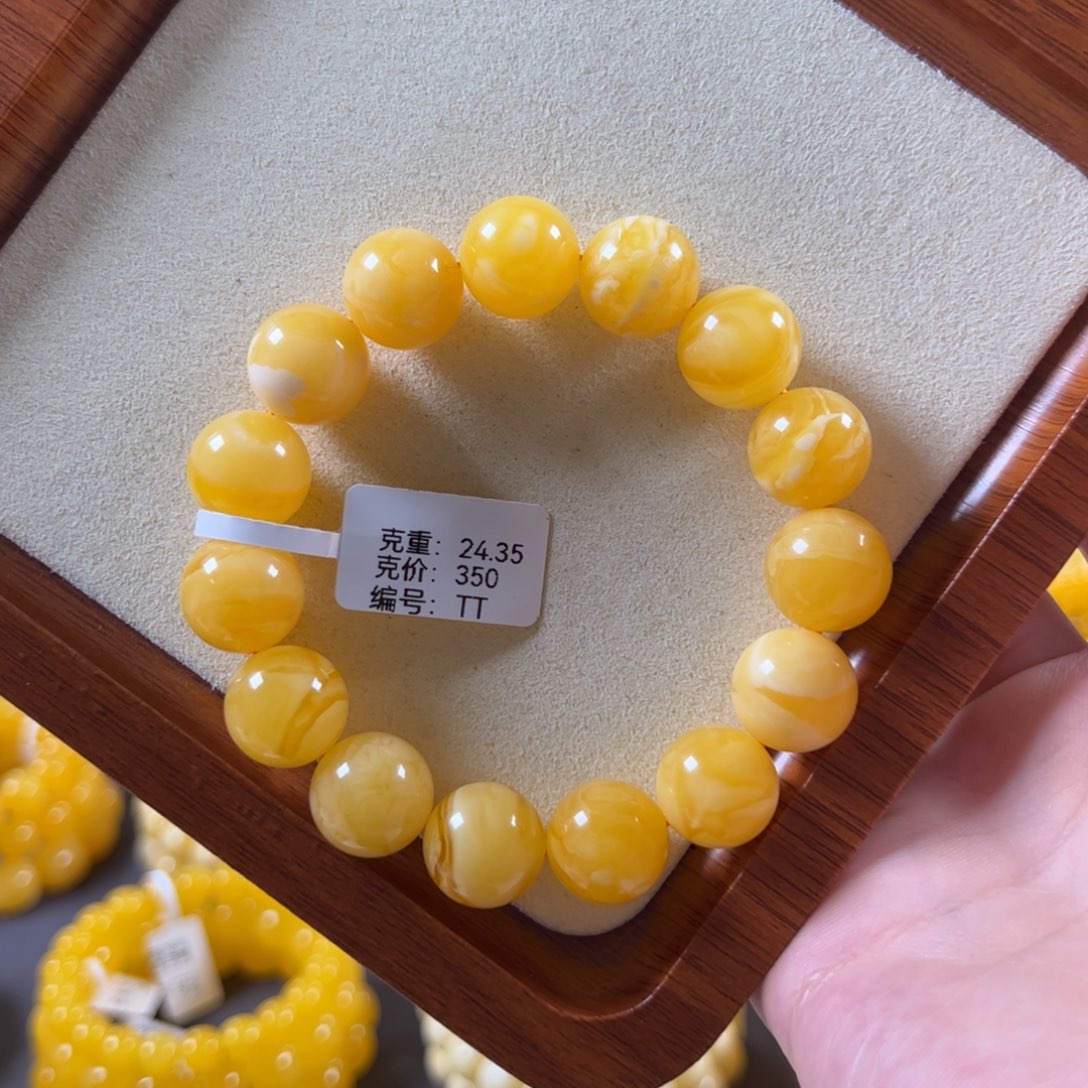 裸石蜜蜡未镶嵌14mm焦皮橘白花圆珠tt