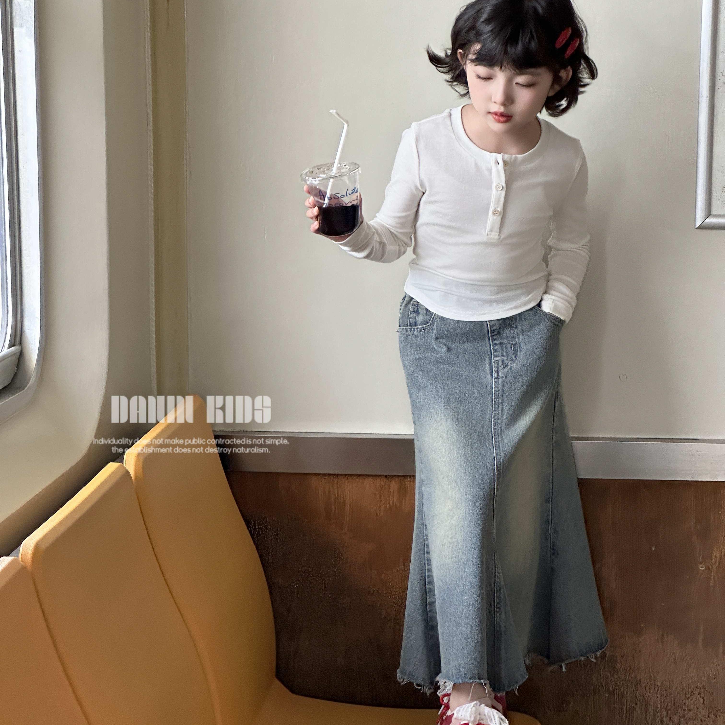 【嗒囜】女童25春款时髦洋气牛仔半身裙儿童松紧腰牛仔鱼尾裙长裙