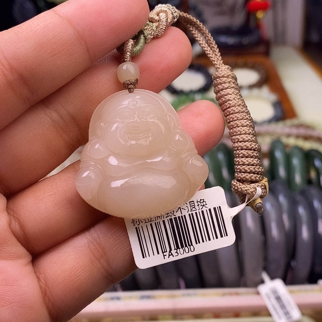 颈饰未镶嵌和田玉收藏级熟藕粉脂膏级老矿料红粉佛公