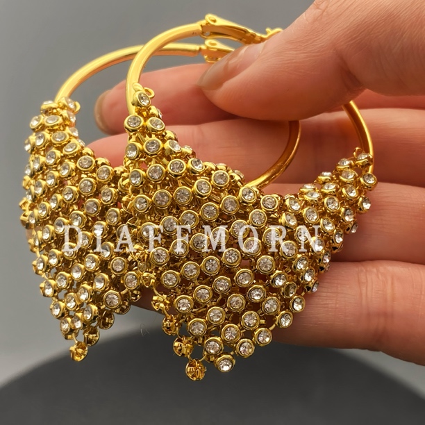 铜合金合成锆石耳饰 Y.M〖星河赴梦〗重工版超闪满钻高级大气耳环