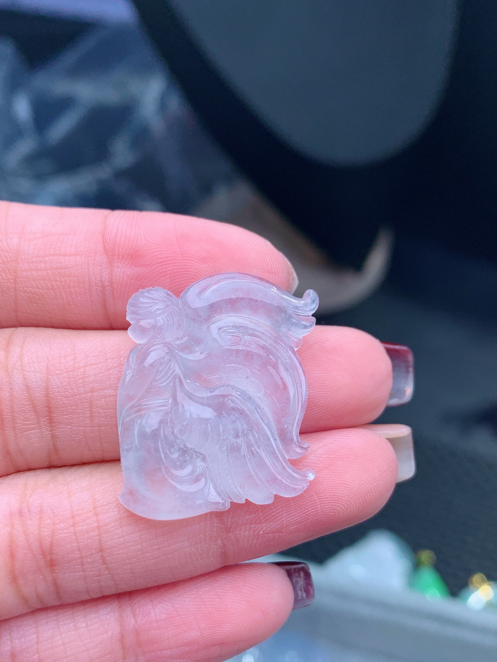 纯天然缅甸A货冰胶底飘意境感木纳雪花棉仙子冰透精雕精美高冰