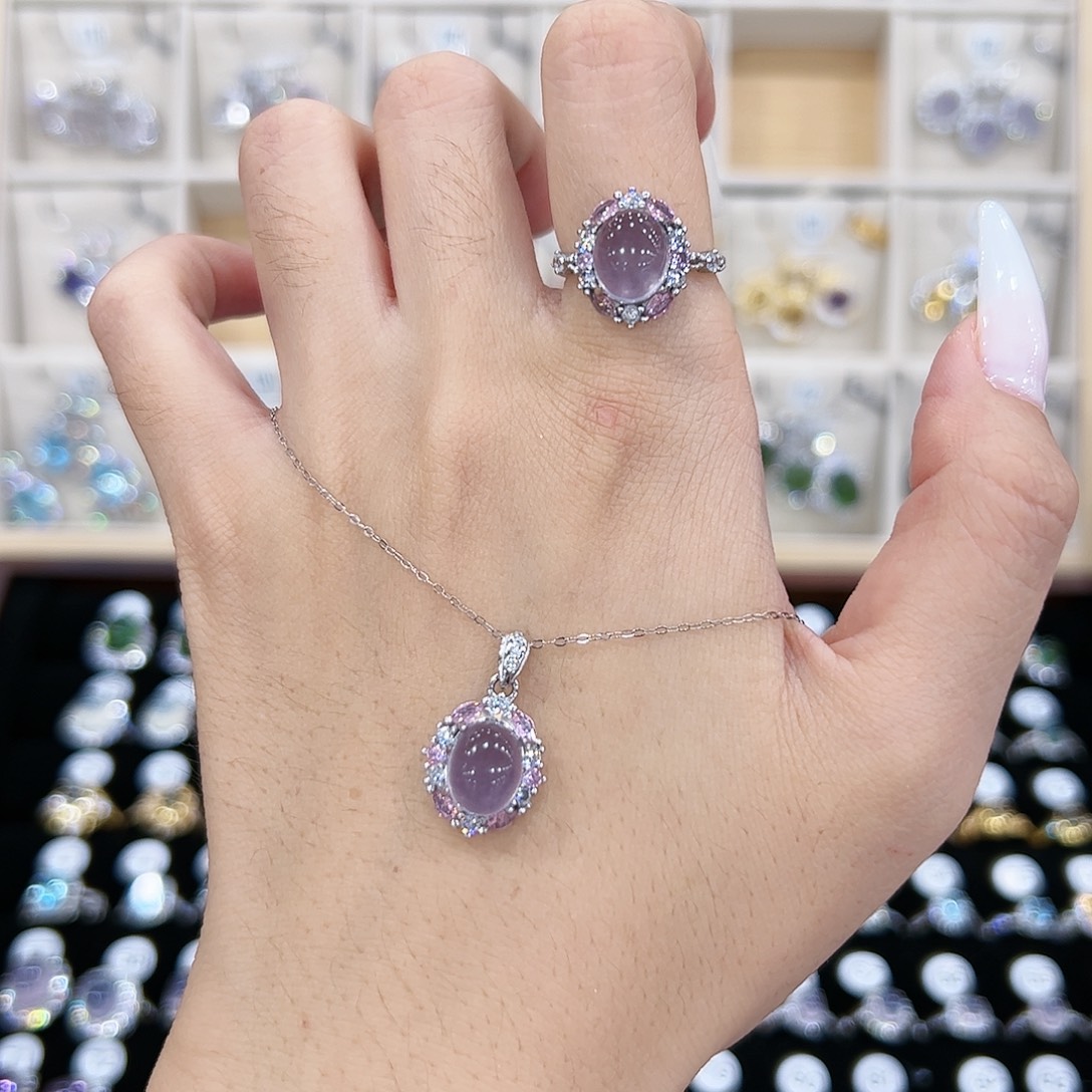 开***心吊坠银S925镶嵌萤石