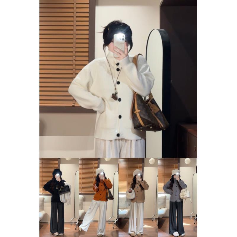 现货【小雨】高领套头毛衣女秋冬新款2025韩版慵懒风加厚针织开衫