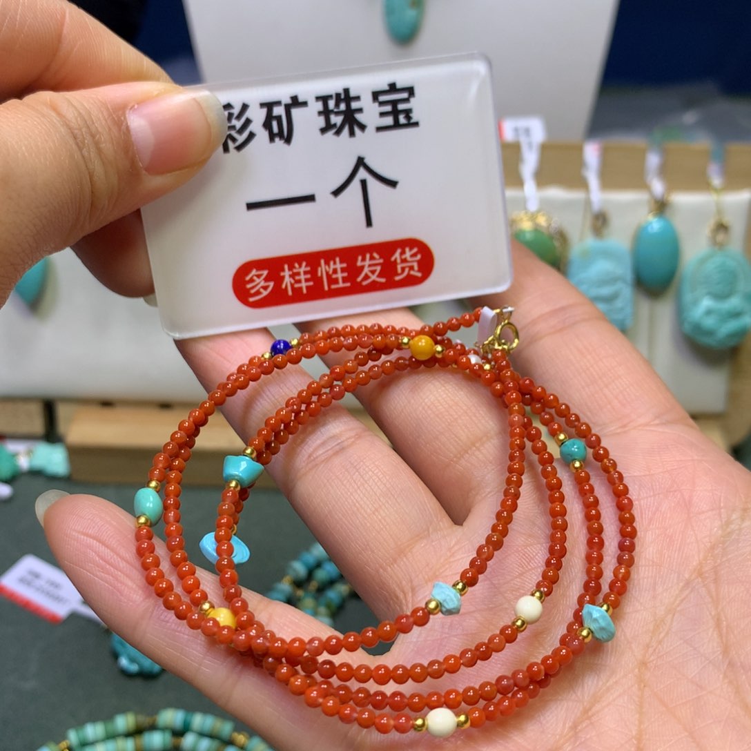 南红玛瑙项链银S925镀金镶嵌