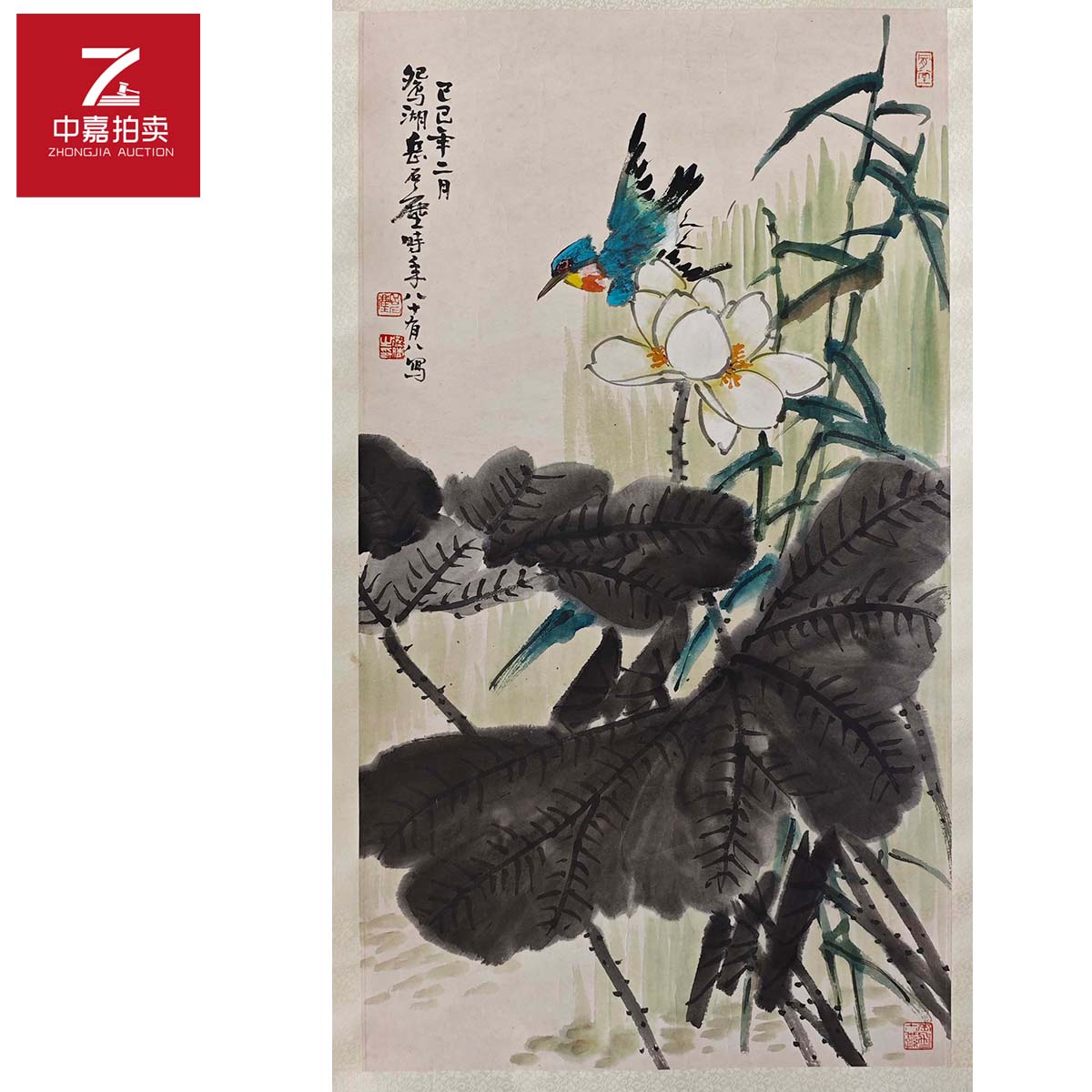 3-Y0013岳石尘绘画镜片花鸟47x89