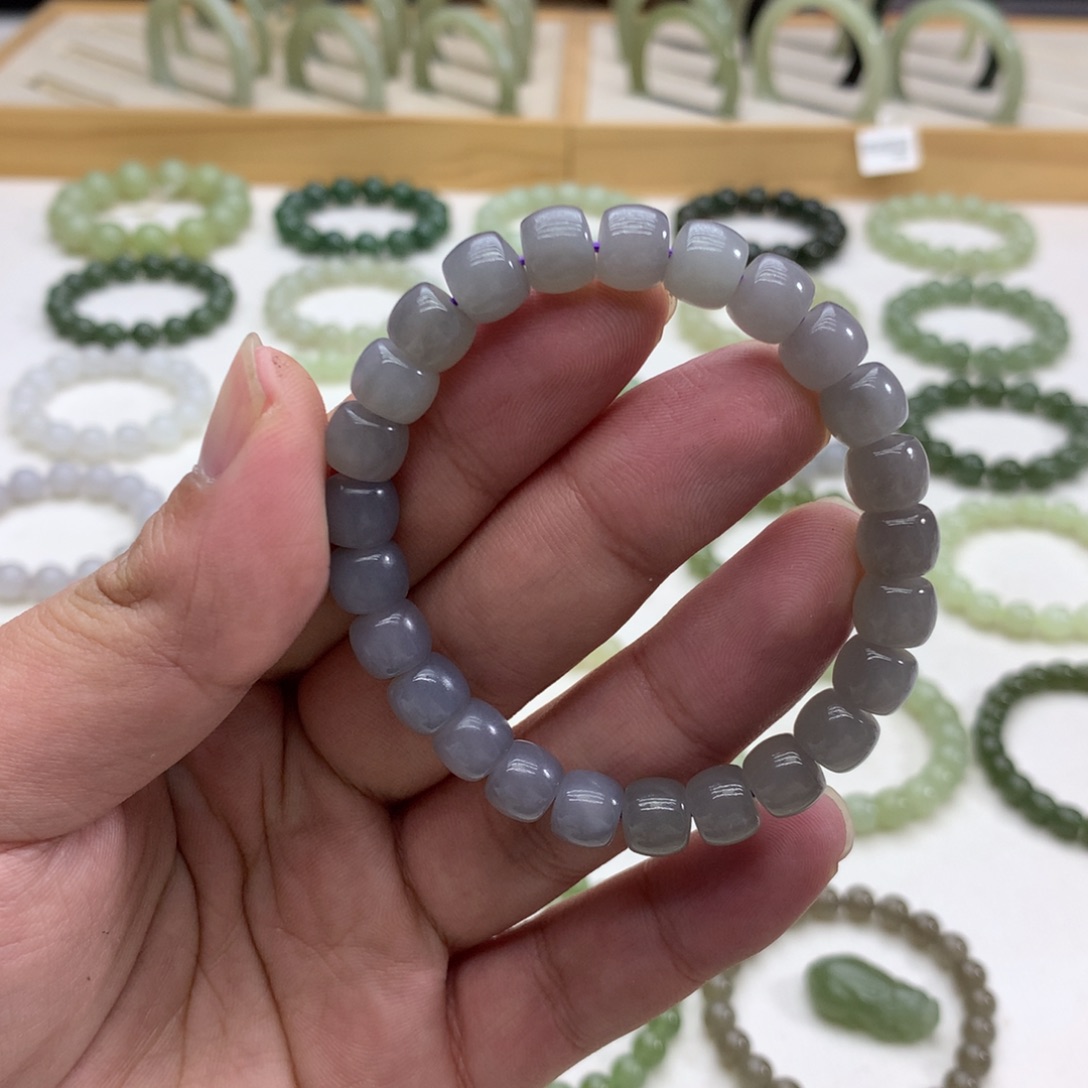 和田玉手串（直切烟紫8.5）未镶嵌