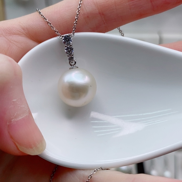 银S925镶嵌颈饰淡水珍珠13mmA