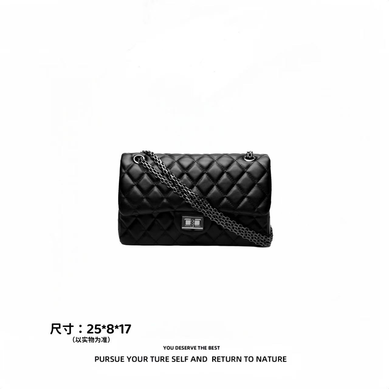 JANITINO/佳妮蒂诺当季新款经典小香风菱格链条单肩斜挎包4816黑