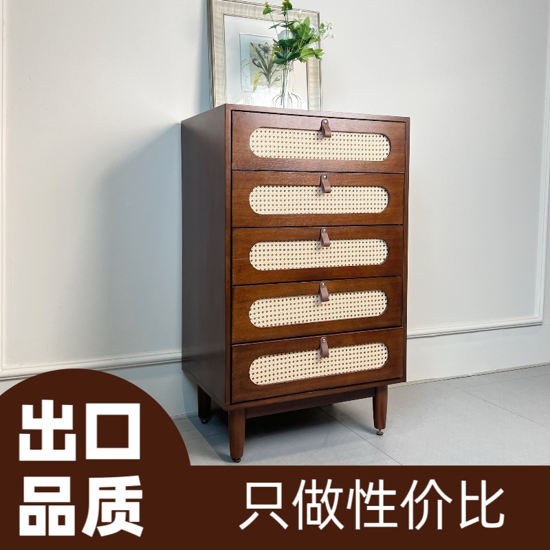 【全实木】藤编复风古整装框架结构斗柜五斗橱玄关五斗柜藤编工艺