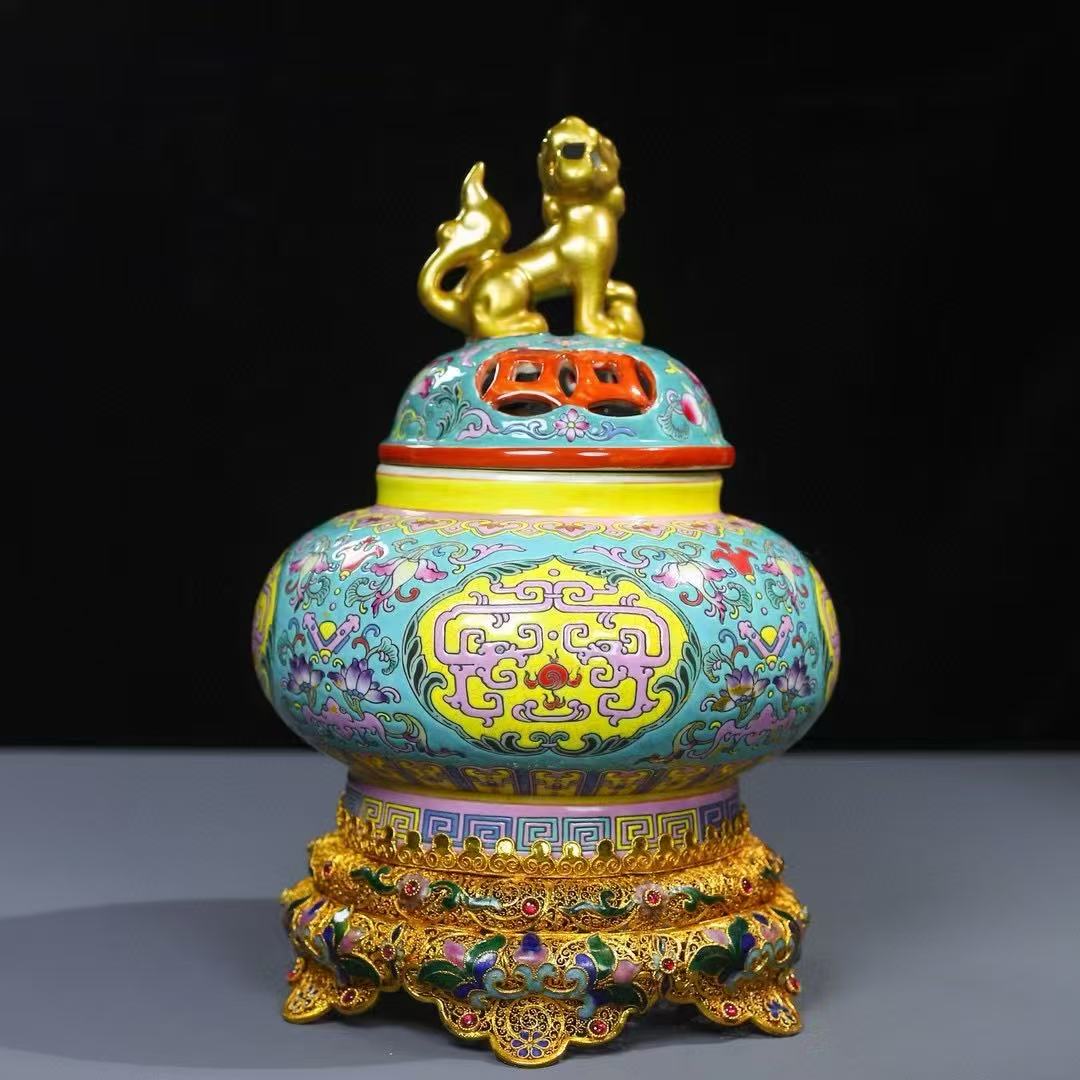 掐丝镶嵌精美粉彩瓷器熏炉