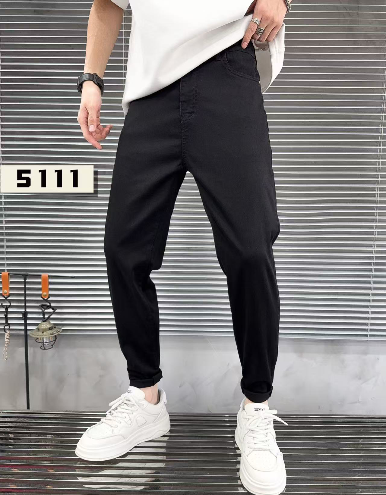 夏季薄款男士黑色牛仔裤修身显瘦小脚裤百搭潮流简约弹力长裤5111