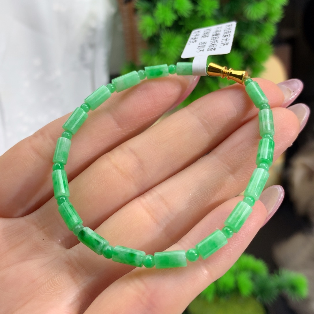 翡翠手链未镶嵌绿桶珠手链卡3.8m m