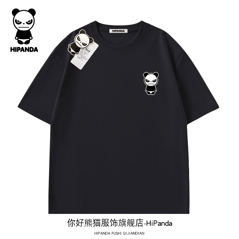 “你好熊猫”Hi Panda百搭印花男士短袖2025新款重磅纯棉情侣半袖