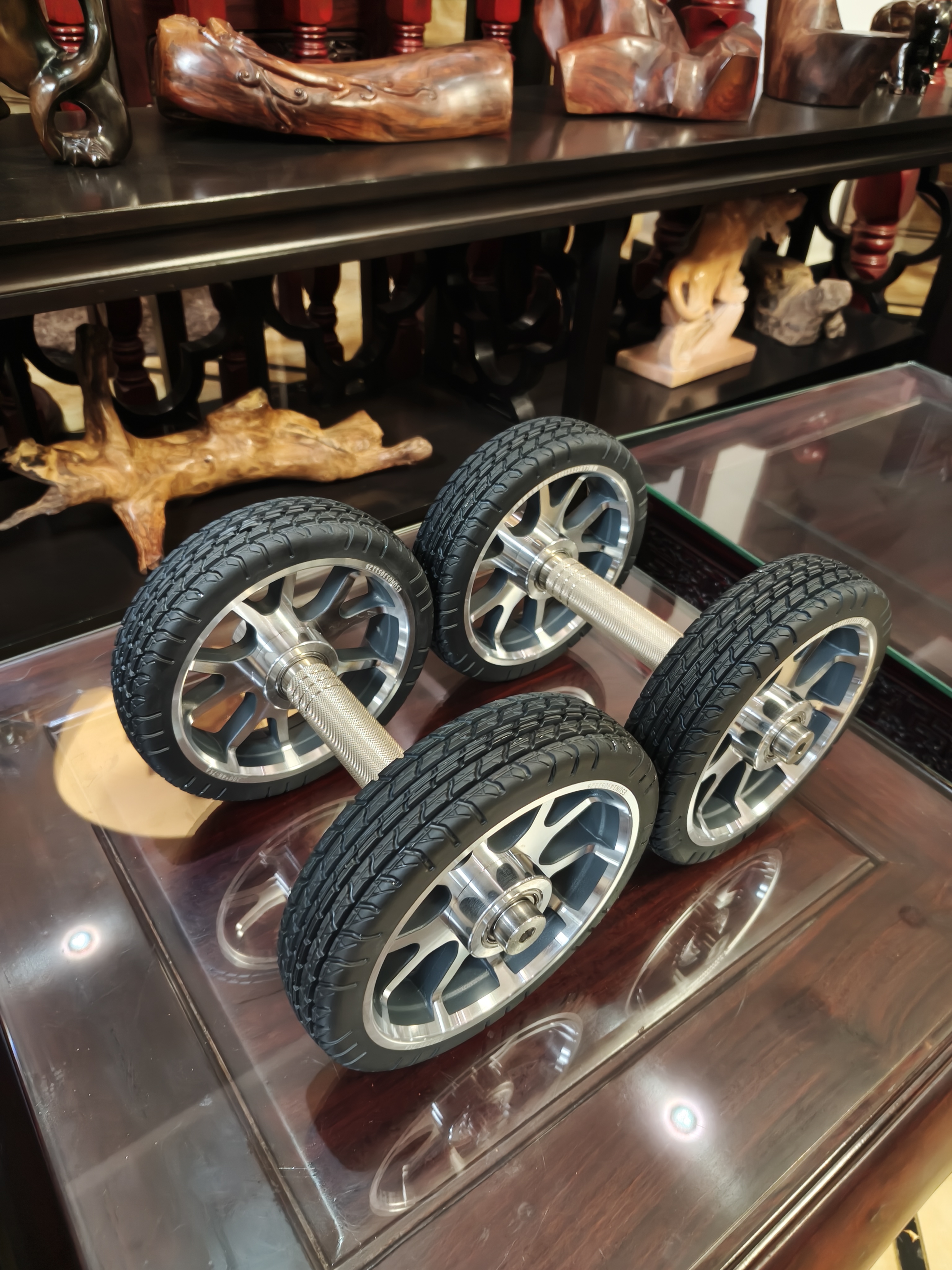 精品飞鸟健腹轮直径20铝合金轮毂德国不锈钢材质轴承黄铜压花手柄