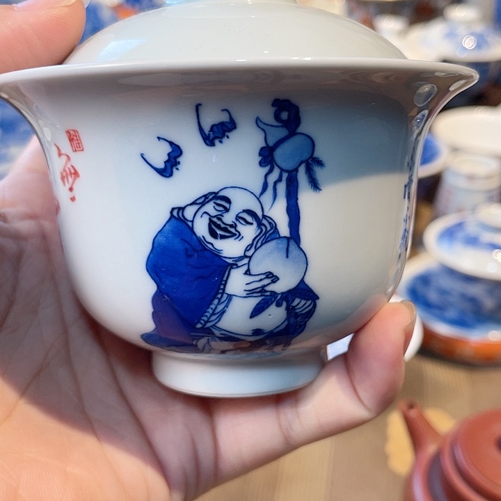 人物诗文盖碗…….