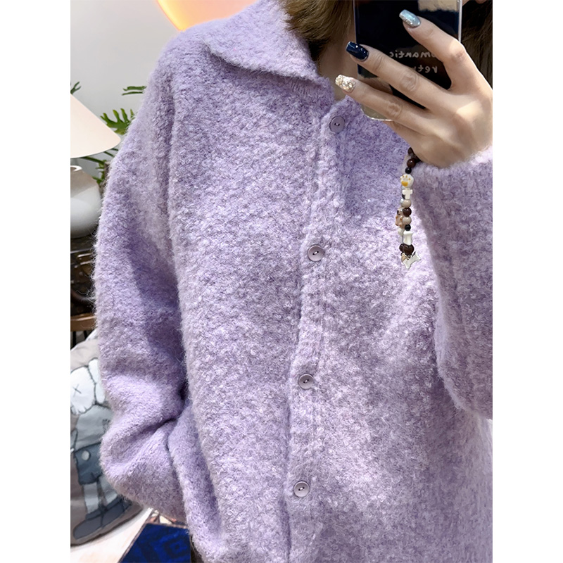 长袖单排扣女纯色毛衣秋冬甜美连帽女装加厚百搭冬季宽松韩版5227