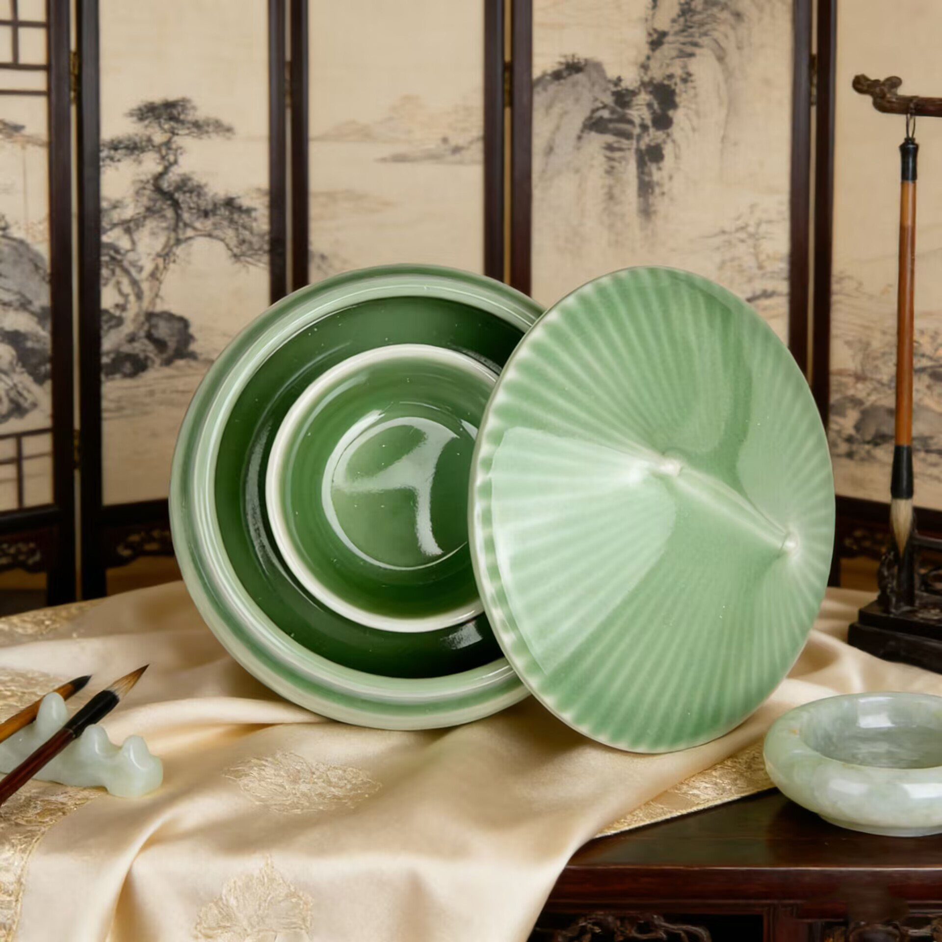 【天坛】双圈带盖陶瓷火锅砚一个