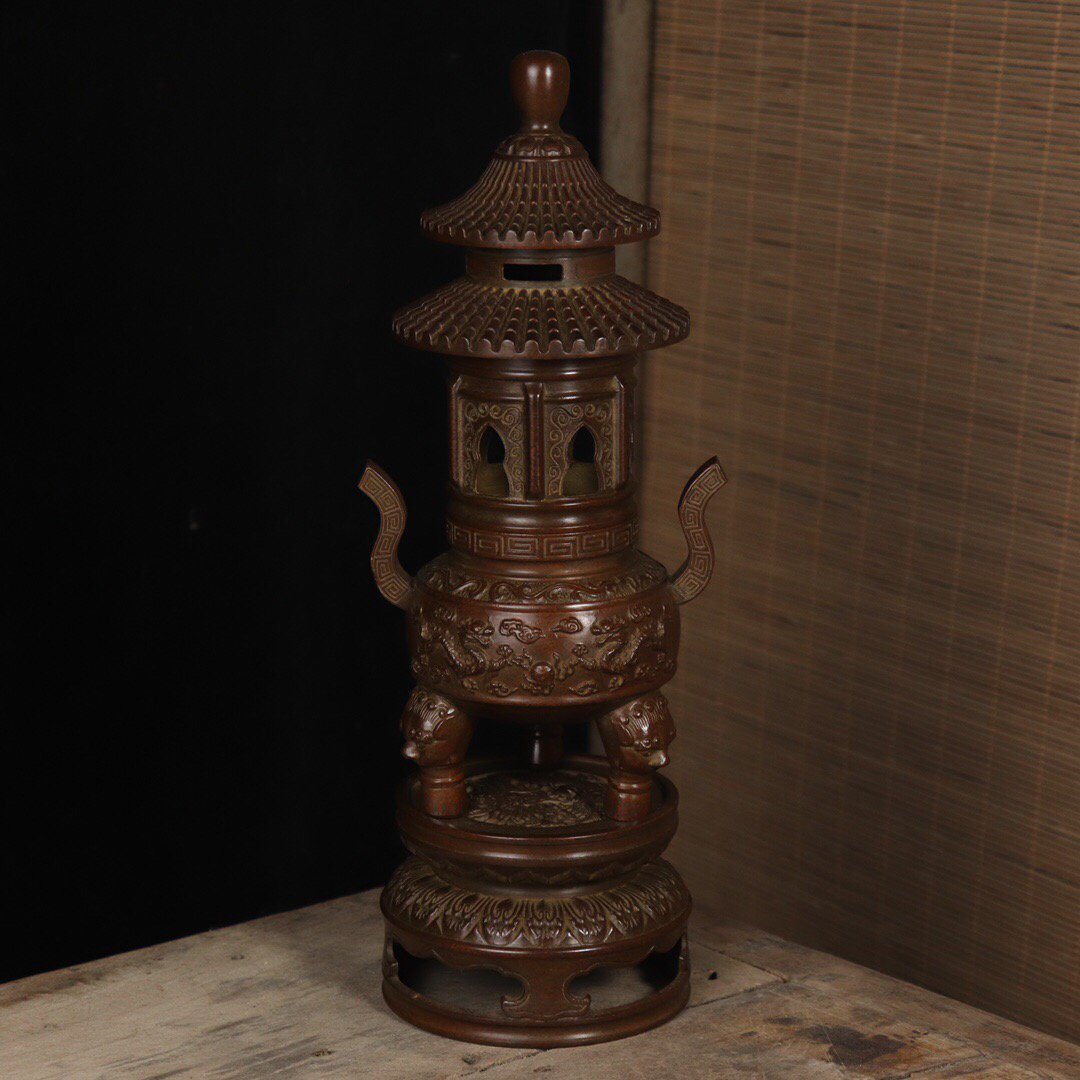 苏工纯铜故宫宝鼎熏炉摆件总高33厘米直径12.5厘米重约2300克 