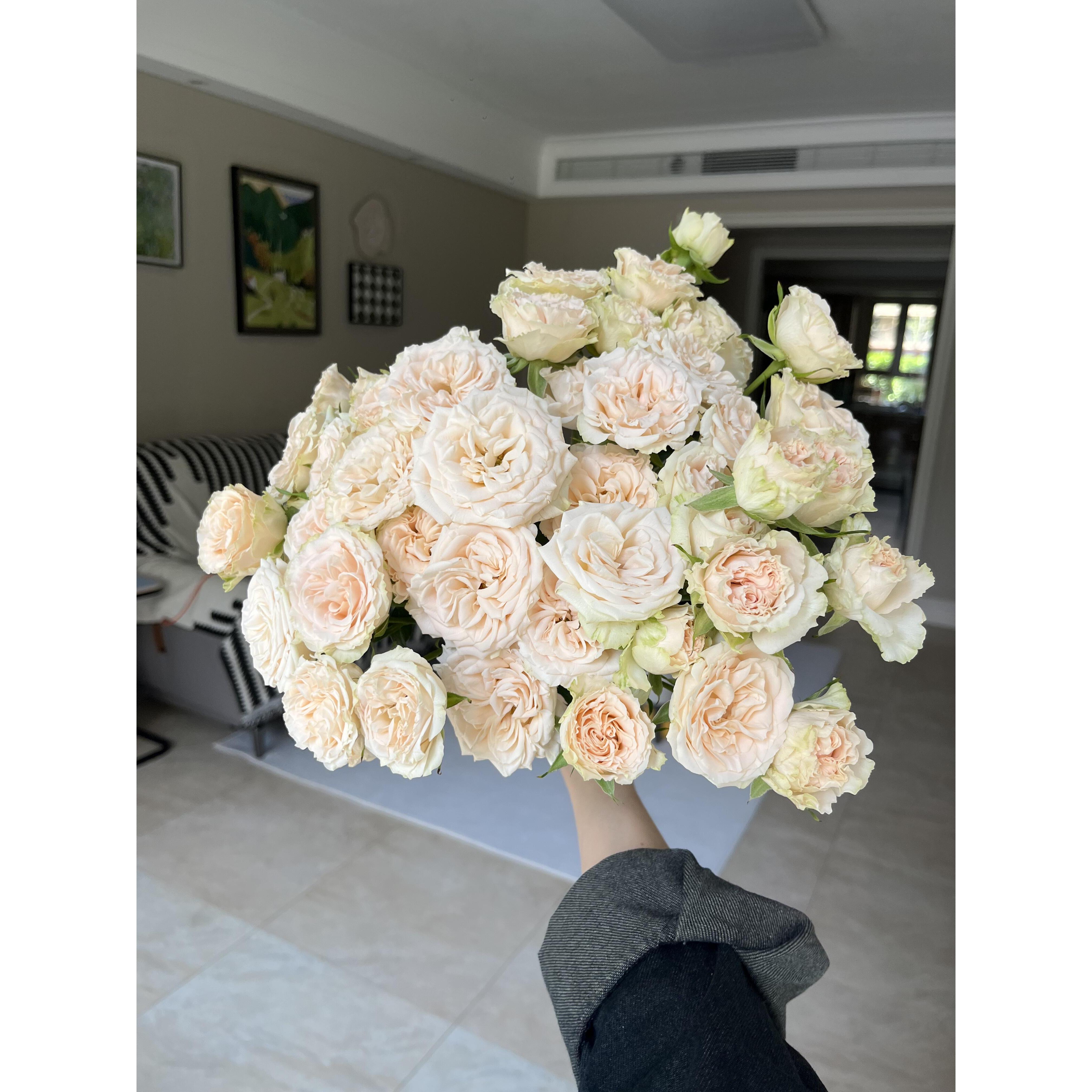 14 方德和风泡泡3支+绿多康10支+杏粉色科隆香水小菊3支 鲜花