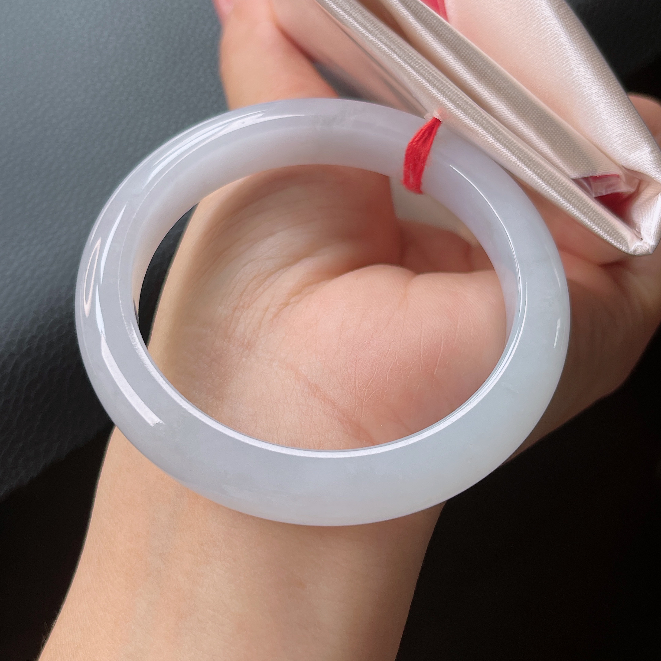 2545号 缅甸天然翡翠A货54-55冰润白冰正圈手镯