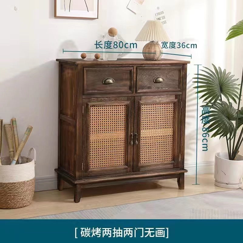 实木轻奢风美式储藏餐边柜置物架宽度简约风带门藤实木轨道抽屉