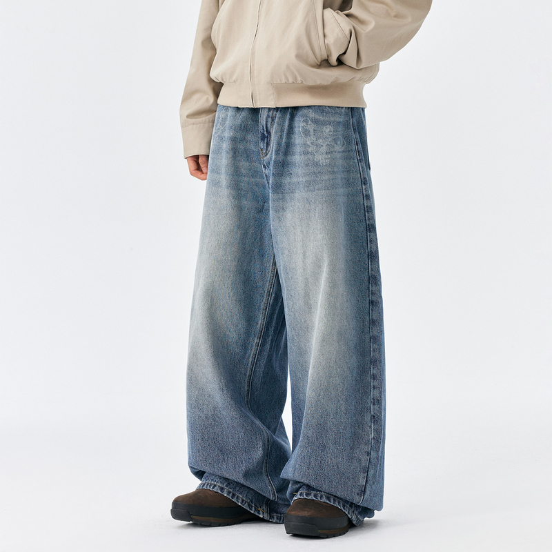 【双11好物】花藤激光烧花休闲弯刀牛仔裤宽松阔腿裤