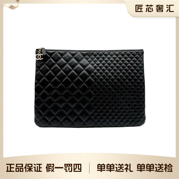 99新 Chanel/香奈儿 黑色菱格纹手拿包、手包62738