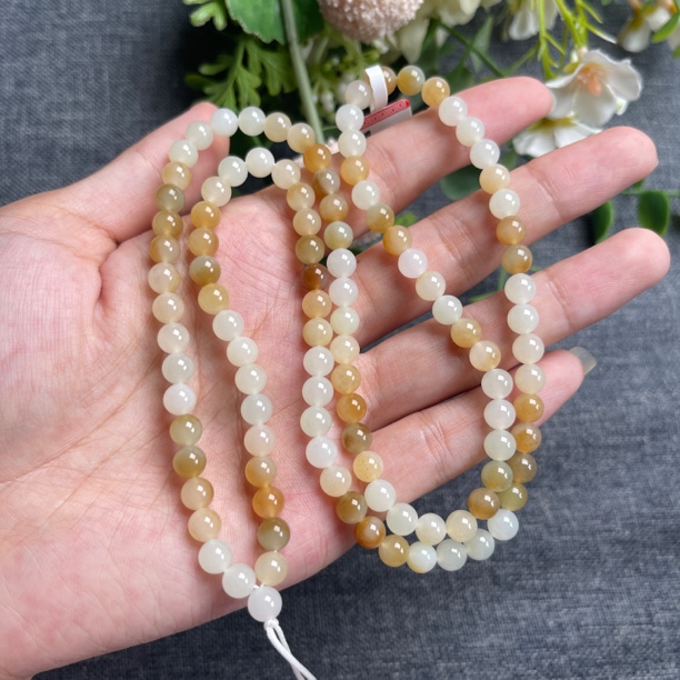 新疆且末糖白和田玉圆珠卡6mm经典项链108颗玉牌吊坠项链绳