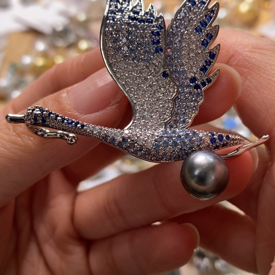 海水珍珠胸针合金