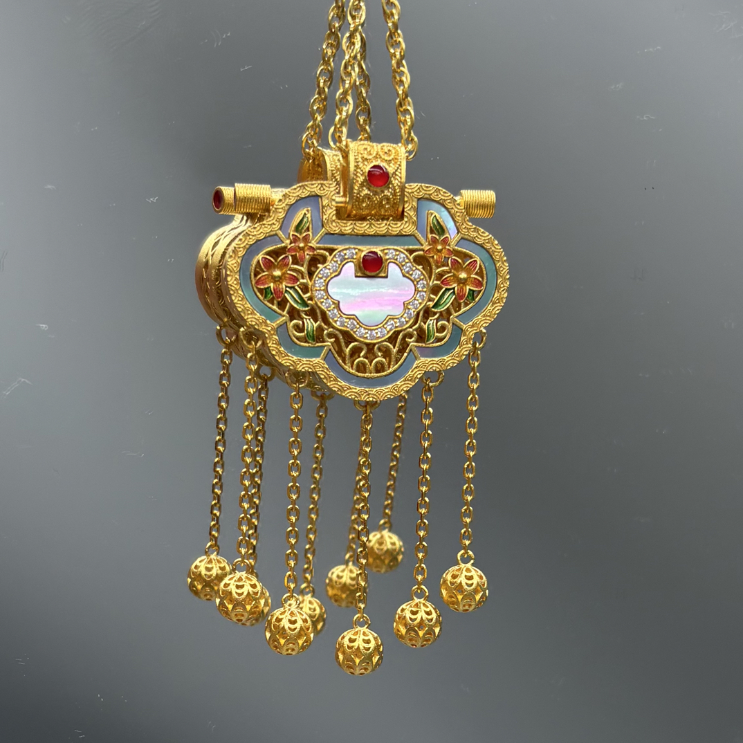 吊坠足银珐琅 Q  TY吊坠珐琅 G 螺钿锁包 天子门生 吊坠