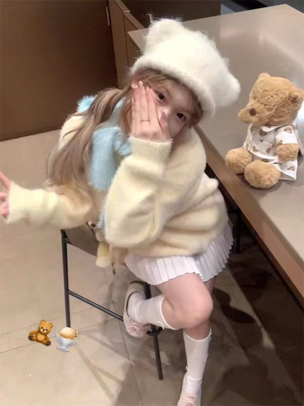 奶糖 慵懒风纯色秋冬季针织套头款温柔穿搭毛衣女