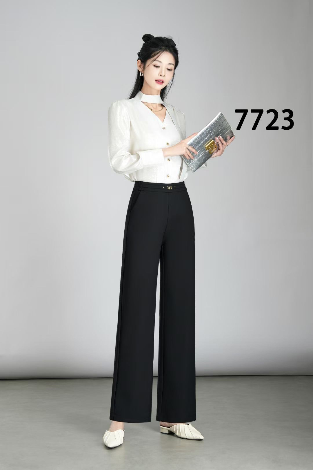 浩彤7723黑色2025早秋高品质时尚高腰弹力显瘦休闲百搭直筒女裤  