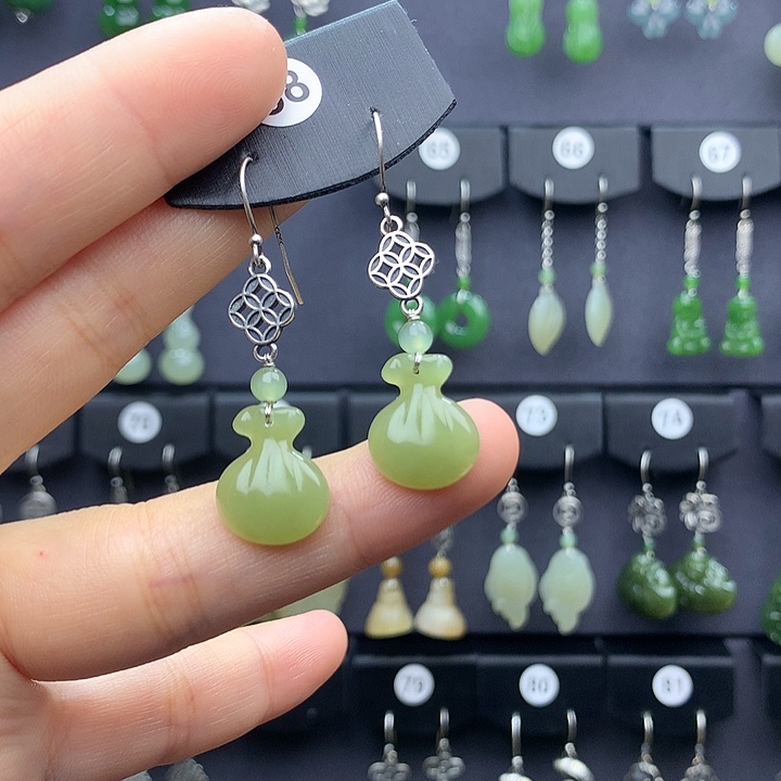 和田玉耳饰银S925镶嵌过***天